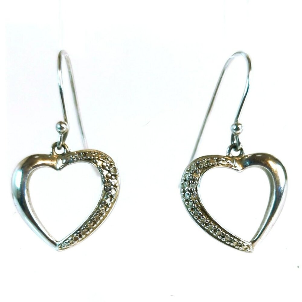 DL Sterling 925 Heart-Shaped Dangle Earrings With CZ Accent